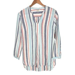 L.L.Bean Linen Striped Top Long Sleeve 
Tunic Shirt Coastal Beach coverup EUC